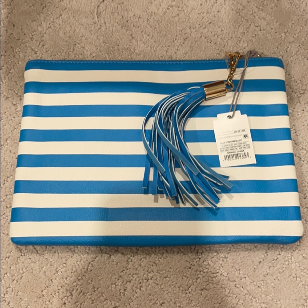 A New Day Blue & White stripe tassel pouch